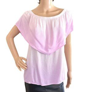 Ultra Flirt Top Size XS PInk White Off Shoulder Ruffle Blouse Boho Peasant Style